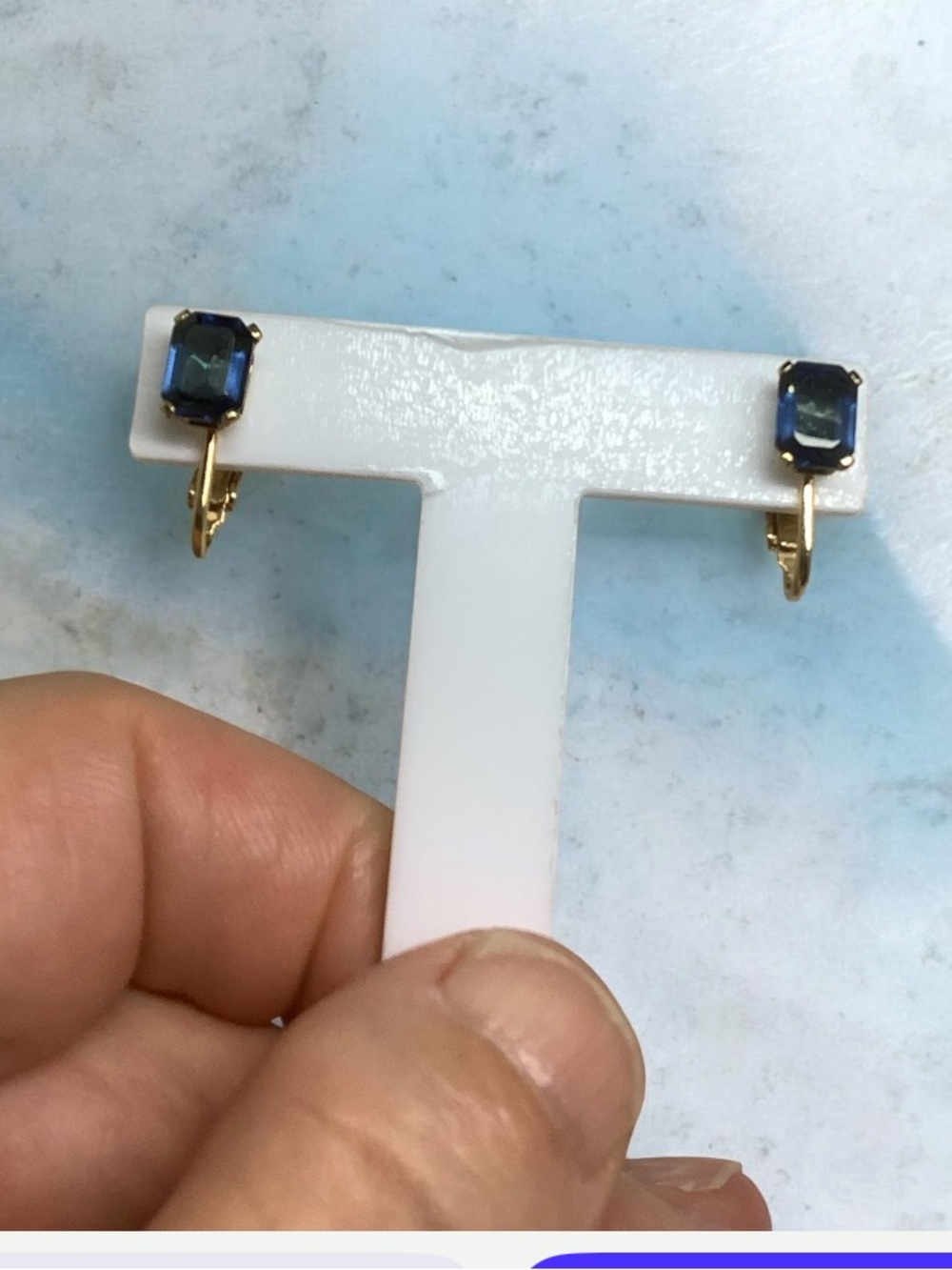 14k HGE gold tone Blue Emerald-Cut cubic zirconia clip on earrings